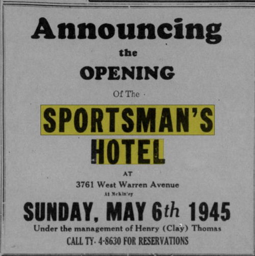 Sportsmen Motel (Sportmans Hotel, Sportsman Hotel) - May 05 1945 Article (newer photo)